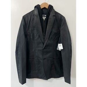 Calvin Klein Mens Black Faux Leather Hooded Blazer Jacket Size S/P